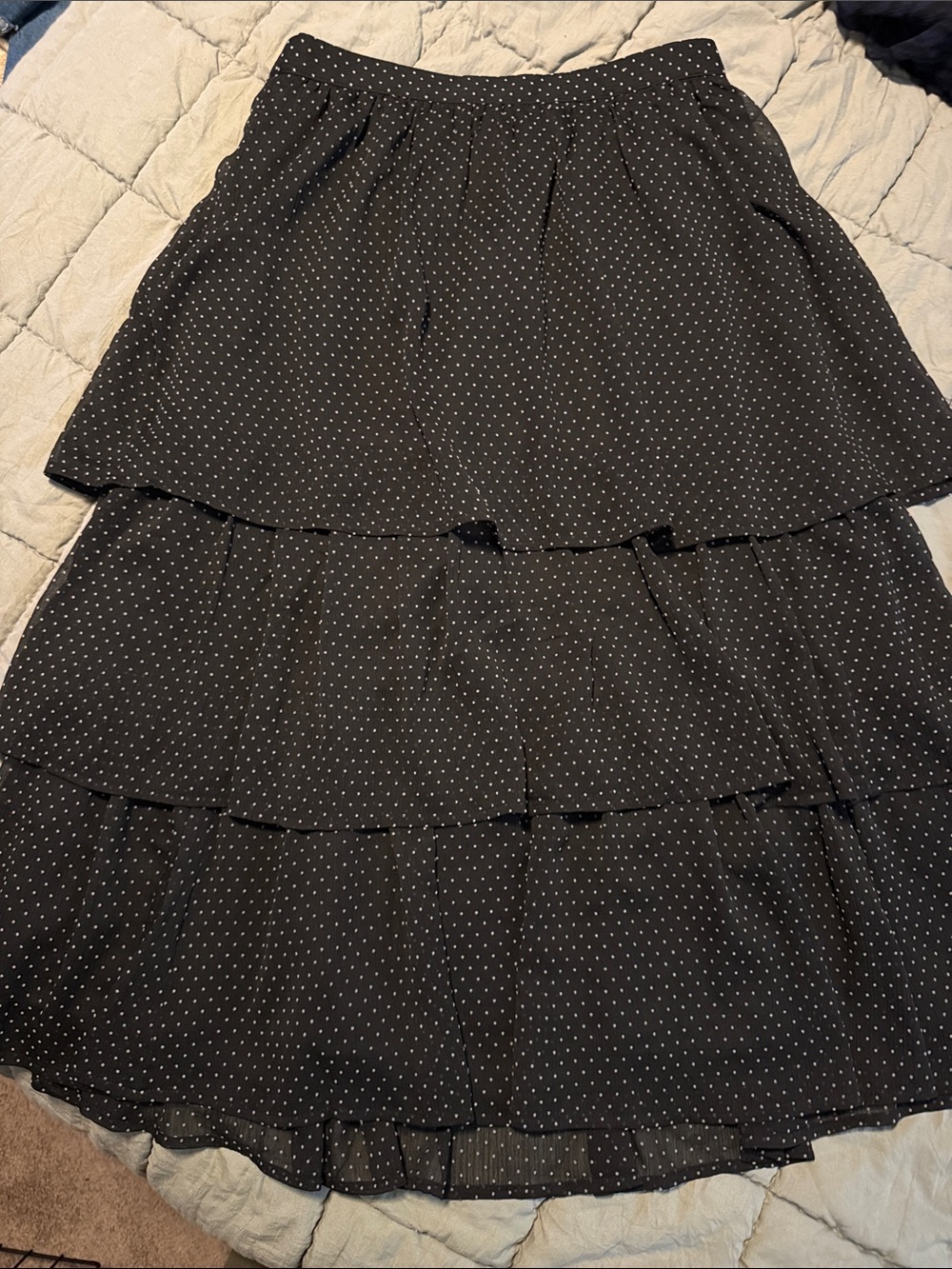 Black Polka Dot Tiered Midi Skirt J Crew XS